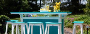 Bar island with saddle bar stools