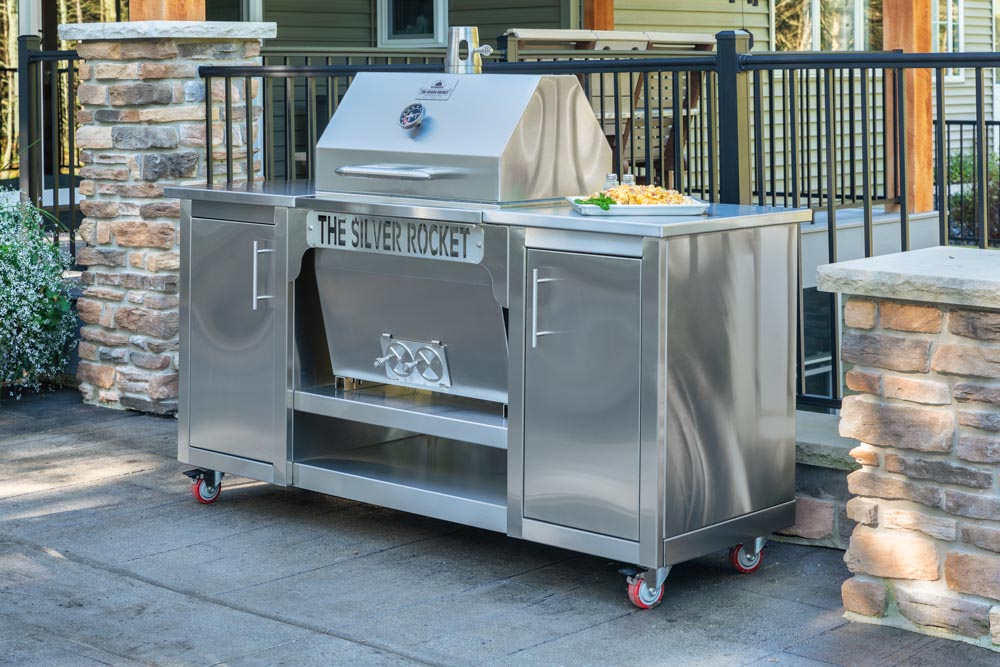 The Silver Rocket Grills Silver Rocket Grill & Cabinet,Silver Rocket Grill & Cabinet,Silver Rocket Grill & corner Cabinet,Silver Rocket Grill & Cabinet with condiments