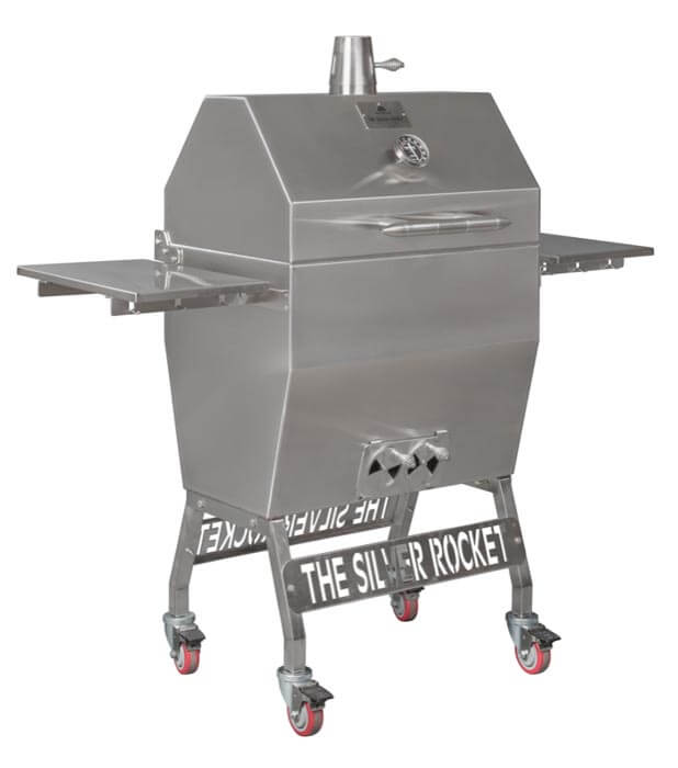 The Silver Rocket Grills Medium Silver Rocket Grill,Medium Silver Rocket Grill on patio,SIlver Rocket Grill & Cabinet