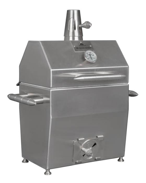 The Silver Rocket Grills Silver Rocket TailGater Grill,Silver Rocket TailGater Grill on a stone patio column